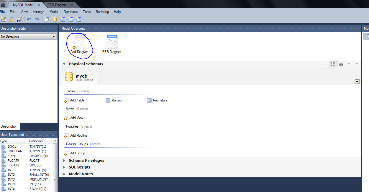 New Diagram en MySQL WorkBench