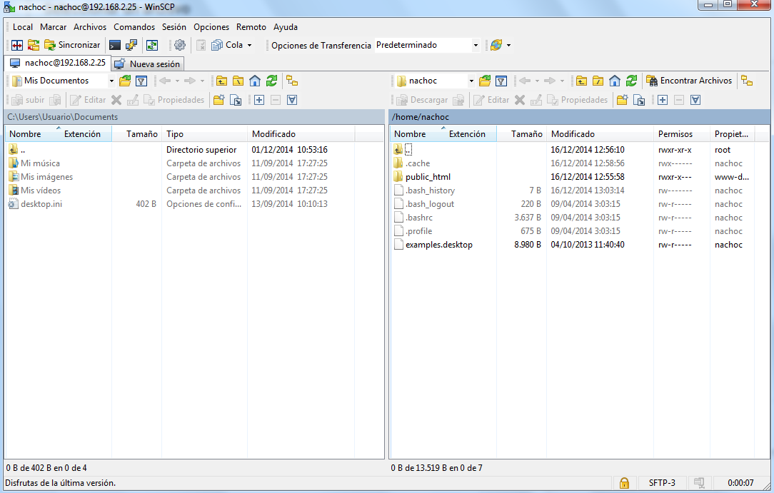 WinSCP - conexión establecida