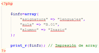 Resultado del array asociativo