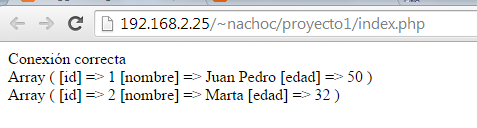 Resultado conexión correcta