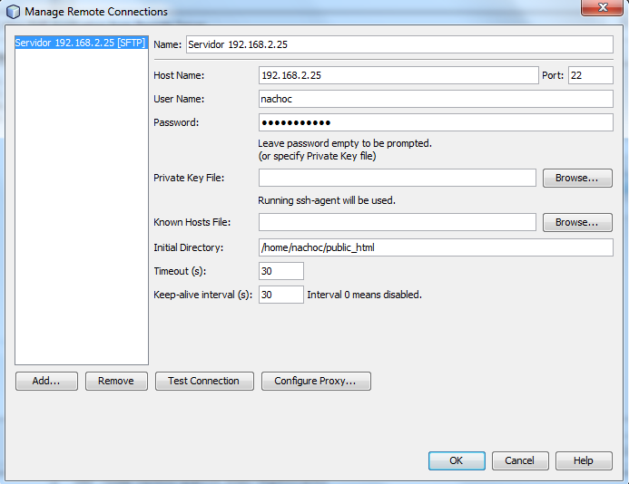 Project URL y Manage
