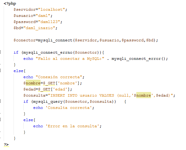 Código introducirEnPHP.php