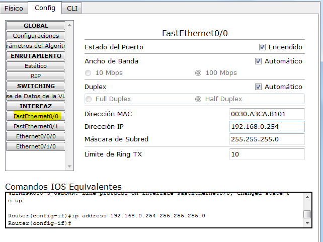 Configuración interfaz router lado 1