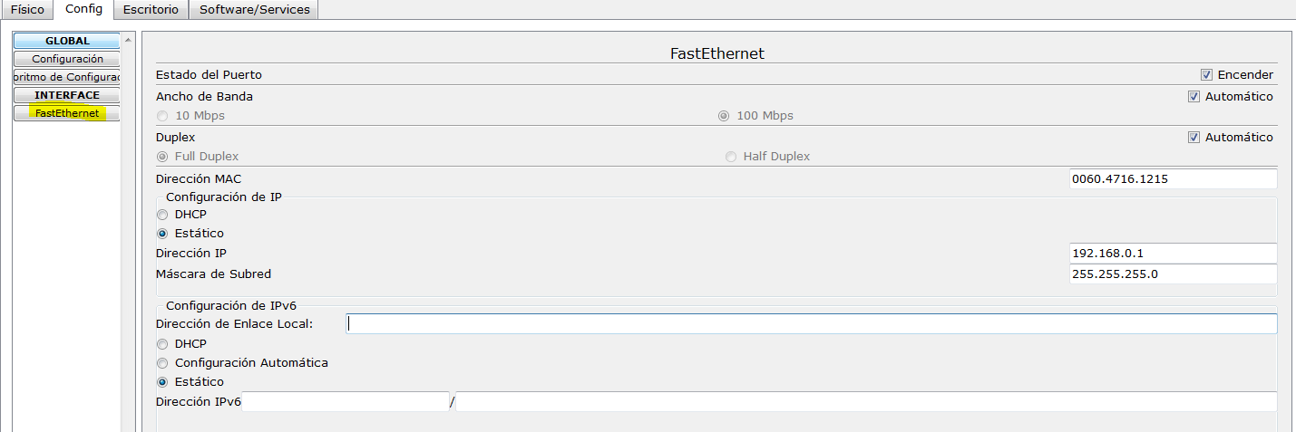 Configuración de host