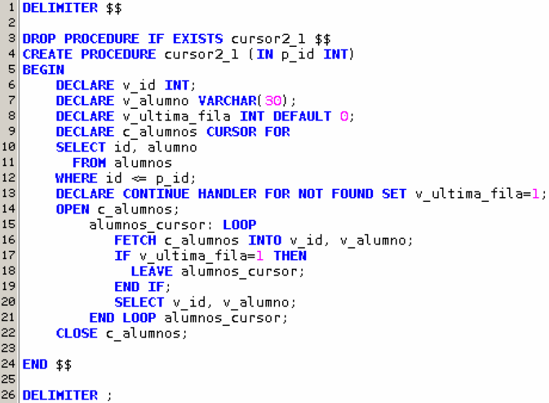 Cursor con parámetro en la cláusula WHERE