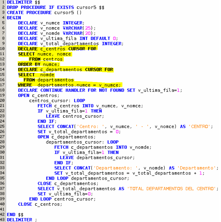 Ejemplo de cursores anidados