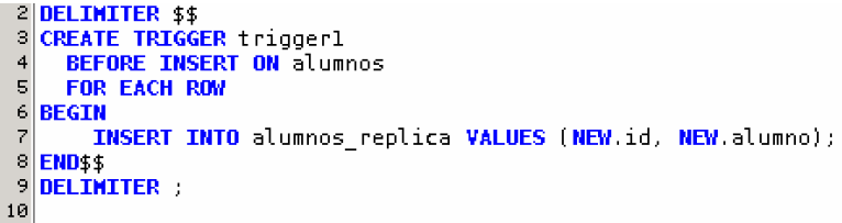Ejemplo de trigger de inserción