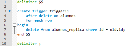 Ejemplo de trigger de borrado