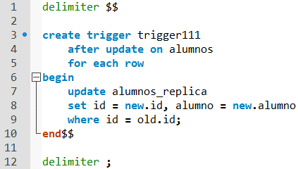 Ejemplo de trigger de actualización con old y new