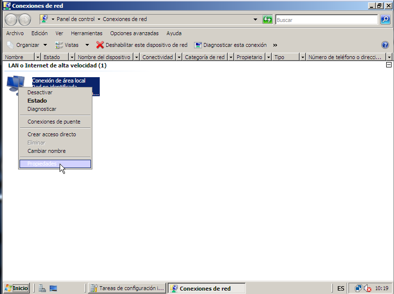 Ventana de conexiones de red