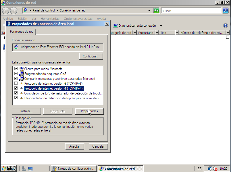 Propiedades de la conexión de red