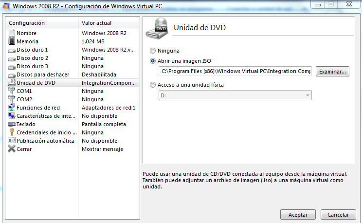 Configuración de la unidad de DVD con la ISO