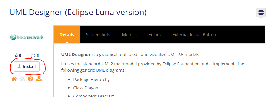 Instalación de UML Designer desde Eclipse Marketplace