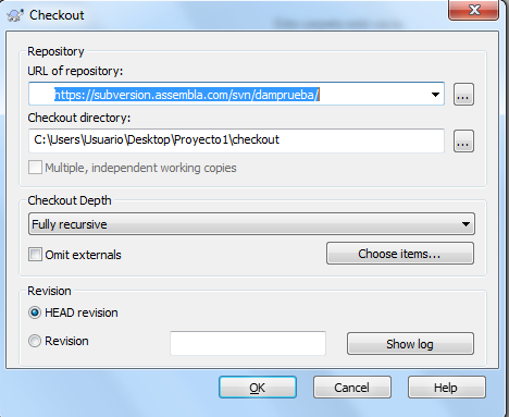 URL de Assembla en TortoiseSVN