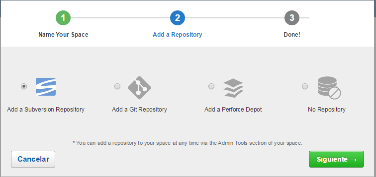 Selección de Add a Subversion Repository