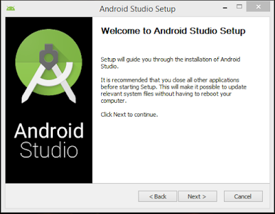 Pantalla inicial del instalador de Android Studio