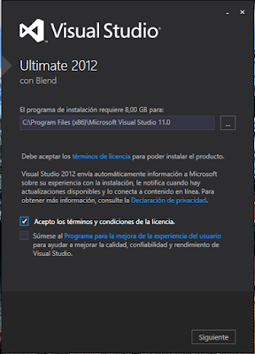 Pantalla de inicio del instalador