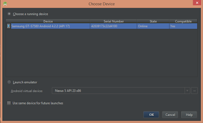 Selección de dispositivo en Android Studio