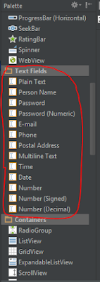 Sección TextFields en la paleta