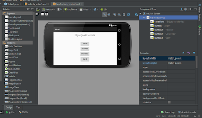 Previsualización del layout landscape en el editor