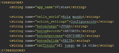 Carpeta values con strings.xml en español