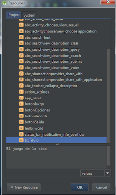 Selección de la cadena traducida