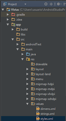Localización de styles.xml en el proyecto