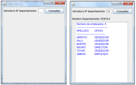 Interfaz del ejercicio 1 - consulta por departamento