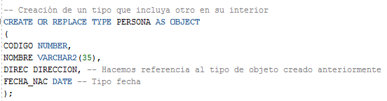 Tipos de objetos en Oracle - atributos