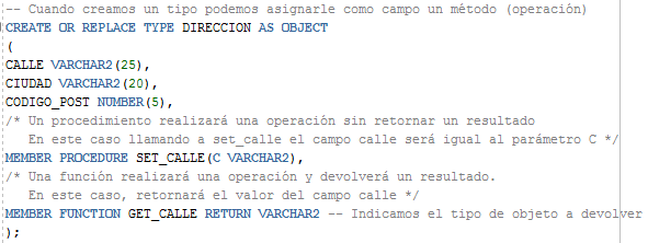Tipos de objetos en Oracle - tipos anidados