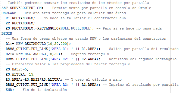 Métodos en tipos Oracle - implementación de la lógica